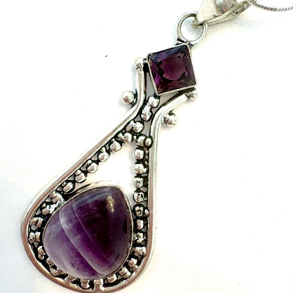 Gorgeous, 2 1/2 inch, 925 marked, Amethyst pendant on a silver chain.